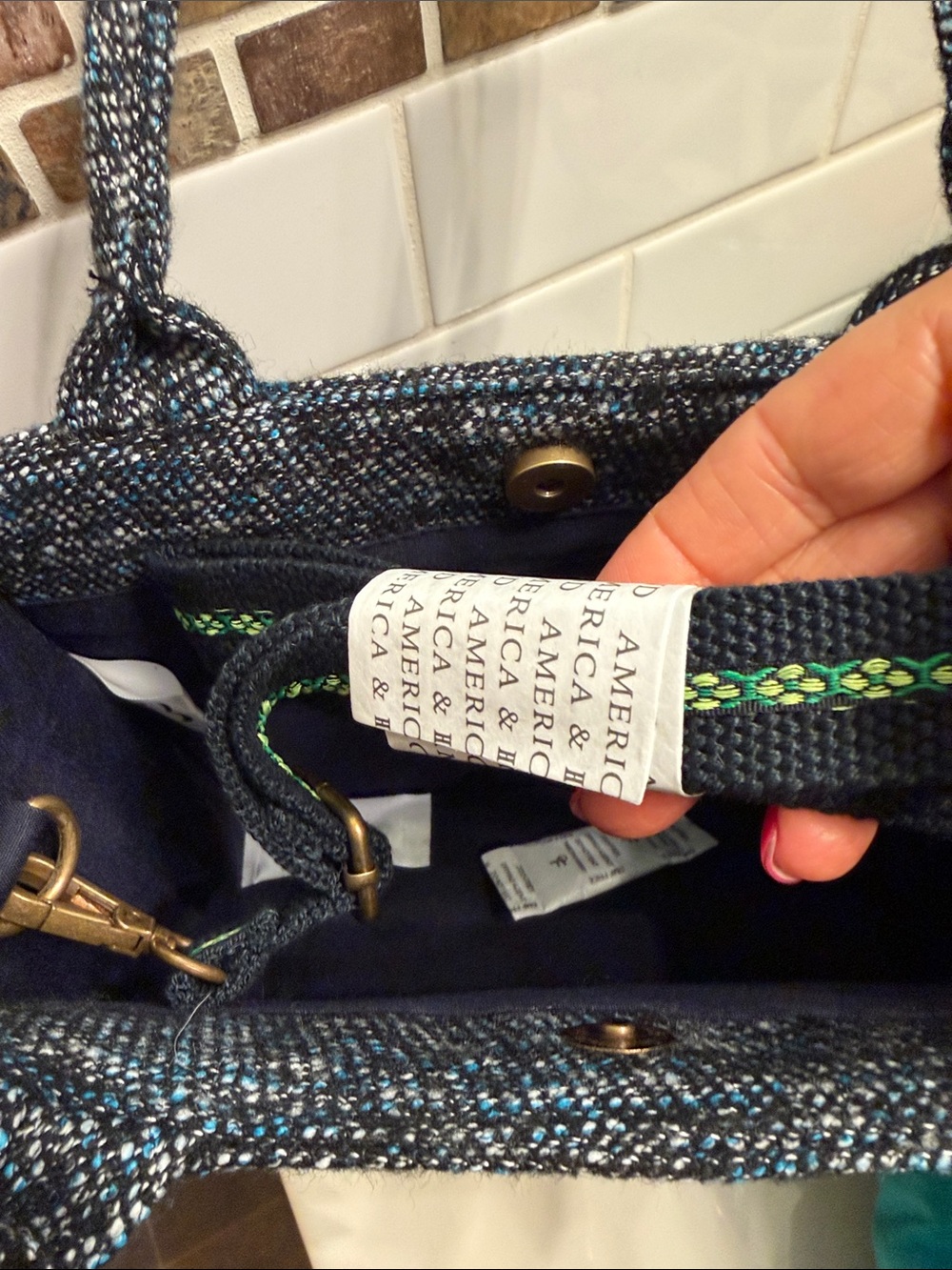 America & Beyond Beaded Floral Tote Bag in Dark Blue - Picture 7 of 7